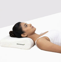 Load image into Gallery viewer, Woman sleeping on a white StitchGreen orthopedic cervical pillow, neck support pillow for neck pain relief